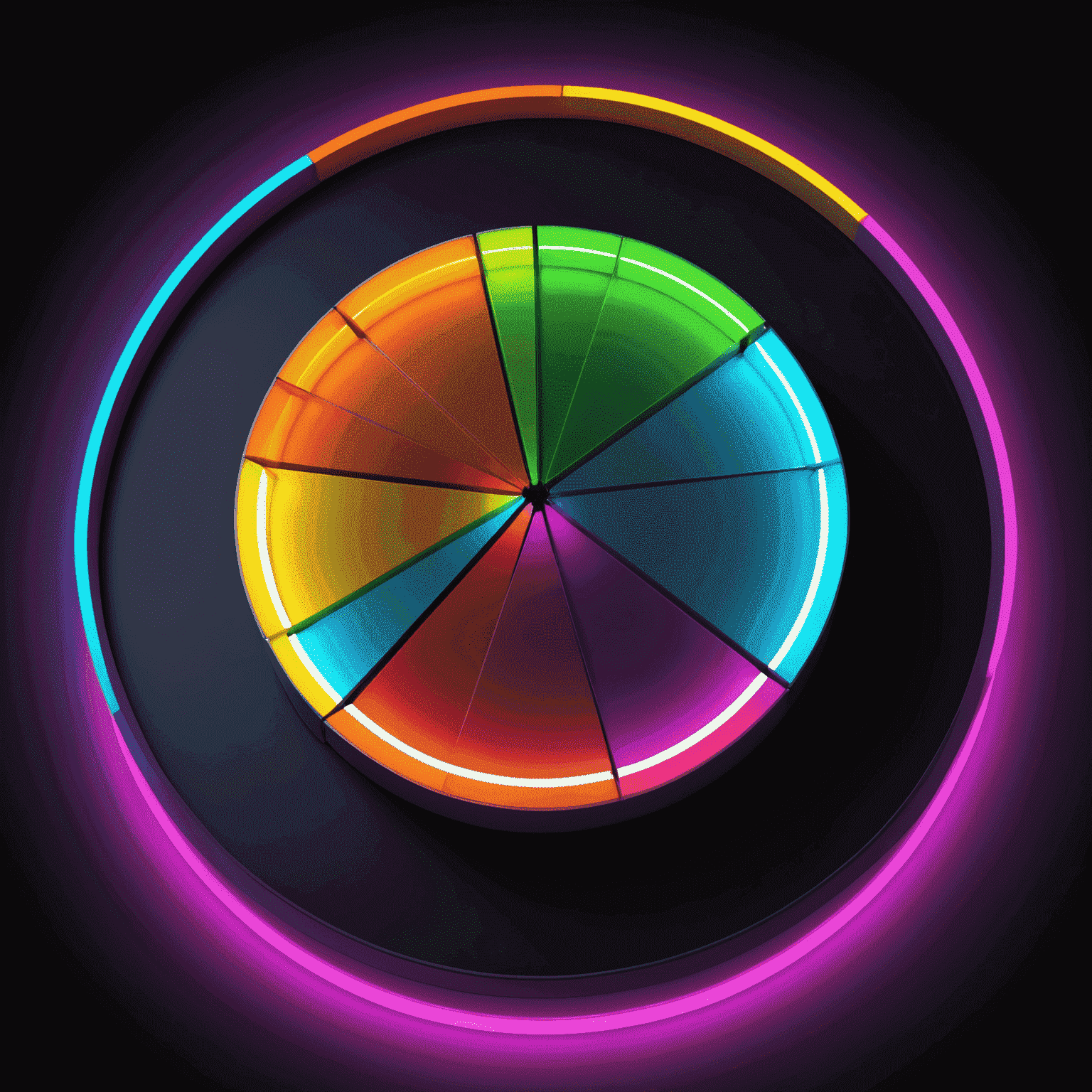 A 3D pie chart glowing with neon colors, showing a large slice representing a niche e-book market